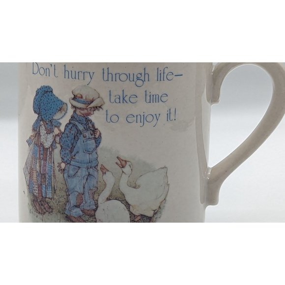 Vintage Holly Hobbie Blue Girl Mug 2 Kids and Geese Sweet Japan Stoneware - Picture 3 of 12